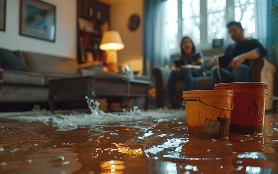 family sitting in water damage in tempe az